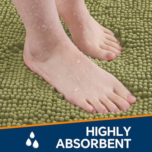 Chenille Bathroom Runner Rug 24"x60" Sage Green, Plush Bath Mat - Image 4