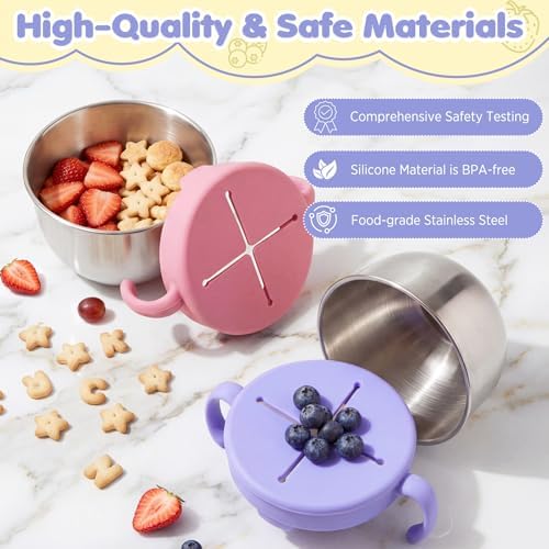 Snack Cups, 2 Pack Stainless Steel Toddler Snack Containers, Spill-Proof - Image 2