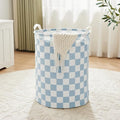 Ohocut Blue Checkered Laundry Basket, Collapsible Aesthetic Cute Canvas by Ohocut