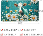 Bathtub Mat Non Slip 26.8x15.1 Inch, Cow Daisies on Teal Plank Shower Mat - Image 4