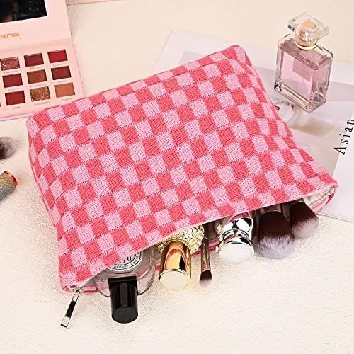 SOIDRAM 2 Pieces Makeup Bag Large Checkered Cosmetic Bag Capacity Canvas Mix - Image 5