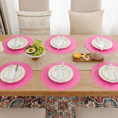 SHACOS 100 pcs Ultra Pink Valentine Round Paper Placemats Disposable 13 inch - Image 6