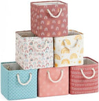 6 Pack 13x13 Inch Cube Storage Bins Fabric Square Cube Basket, Boho Rainbow by Geiserailie