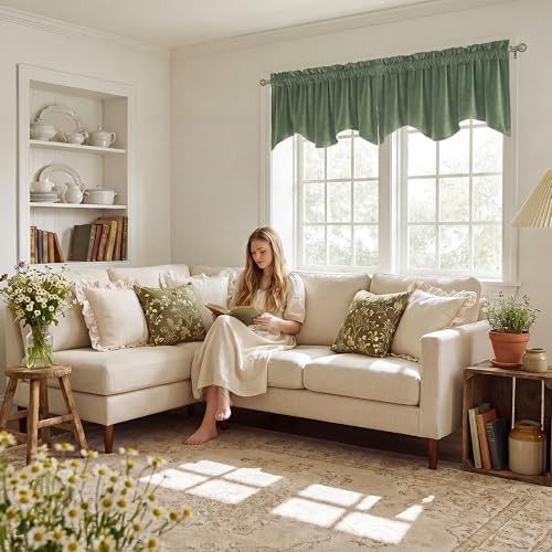StangH 4-Panel Set Velvet Window Valance, 52x18 Inch, Sage Green - Image 3