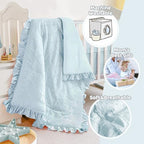 Mini Crib Bedding Set for Girls, 3 Piece Tufted Jacquard Ruffle Fringe Baby - Image 3