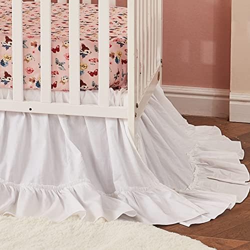 Brandream Crib Bed Skirt for Baby Girls Boys White Boho Bohemian Solid Cotton - Image 4