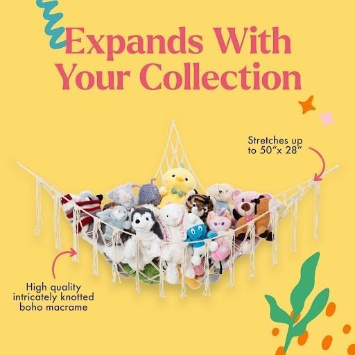 Large Macrame Stuffed Animal Storage Hammock | Holds 12 lbs | Corner Stuffed - Image 3