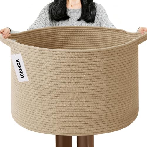 115L Extra Large Blanket Basket, Woven Rope Laundry Basket-Camel by HZFTJOY