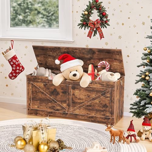 HOOBRO Storage Bench, 43.3” Retro Wooden Storage Chest - Image 2