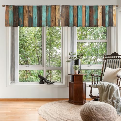 Rustic Valance Curtain for Windows 2 Pack Teal Country Wood Board Turquoise - Image 7