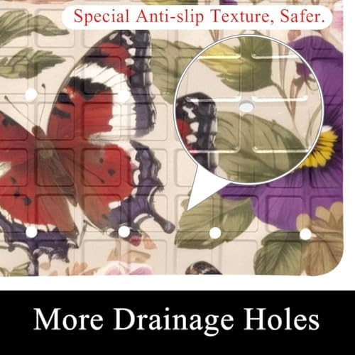 Bathtub Mat Non Slip 26.8x15.1In, Butterflies Pansies Bath Mat - Image 2