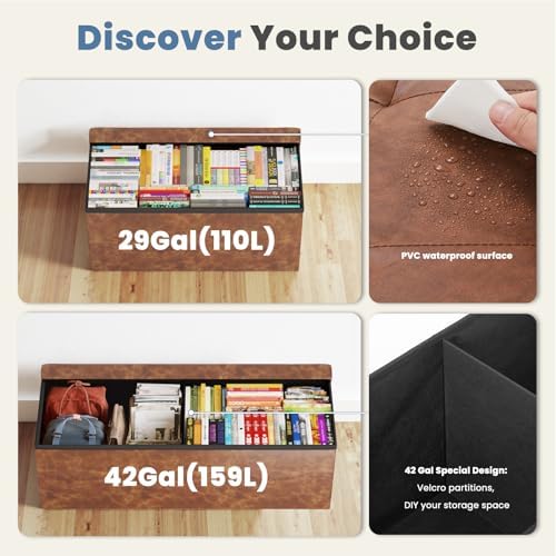 DUMOS 30 Inch Folding Storage Ottoman Bench, Hidden Ottoman - Image 5