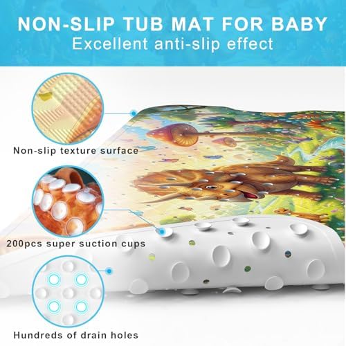 Bath Mat for Tub Non Slip Kids Bathtub Mat 40x16 Baby Bath Mat, Triceratops - Image 3