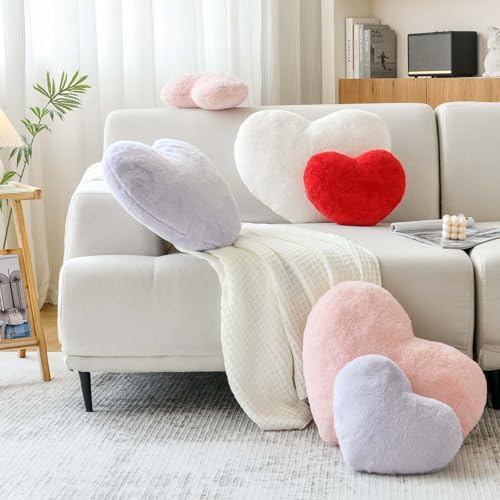 XVTRU Peach Pink Heart Pillows, Cute Heart Decorative Pillow, Heart Shaped - Image 3