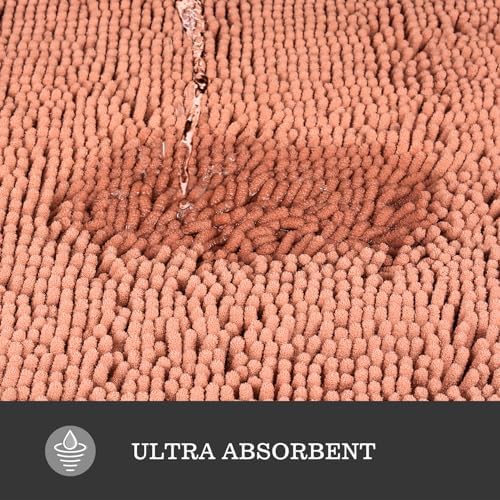 Yeaban Chenille Dusty Pink Bathroom Rug 24"x36", Non-Slip Rubber Backing - Image 4