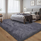 6x9 Thick Grey Shag Rug for Bedroom, Soft Plush Fluffy Carpet by KICHOWUA