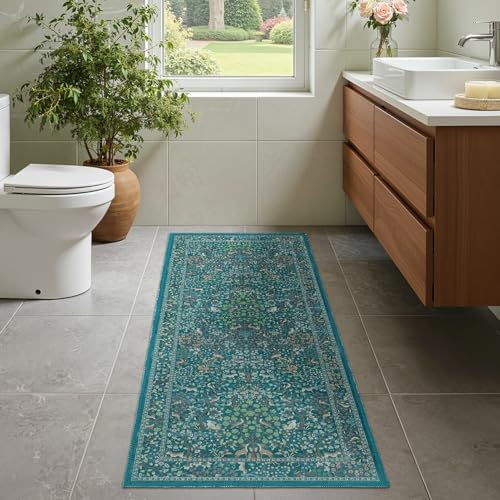 Whimsical Woodland Floral Animal 2x4 Entryway Rug, Washable Non Slip Thin Small - Image 4