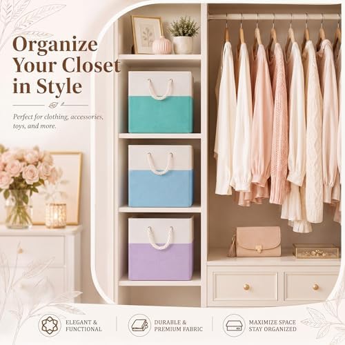 6 Pack Pastel Foldable Storage Bins, 11 Inch Cube Fabric Storage Baskets - Image 4