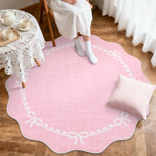 GarveeHome 5ft Round Rugs Washable Scalloped Bow Rug - Image 3