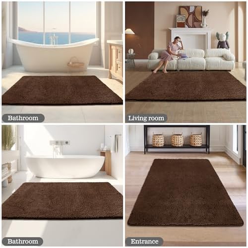 Yeaban Chenille Brown Bathroom Rug 40"x60", Non-Slip Rubber Backing - Image 5