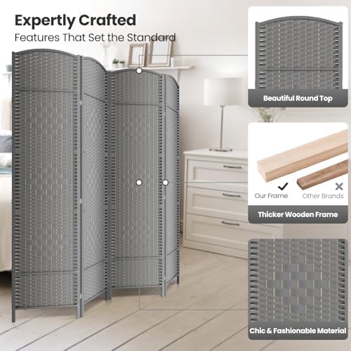 4 Panel Folding Room Divider, Woven Privacy Screen - Image 2