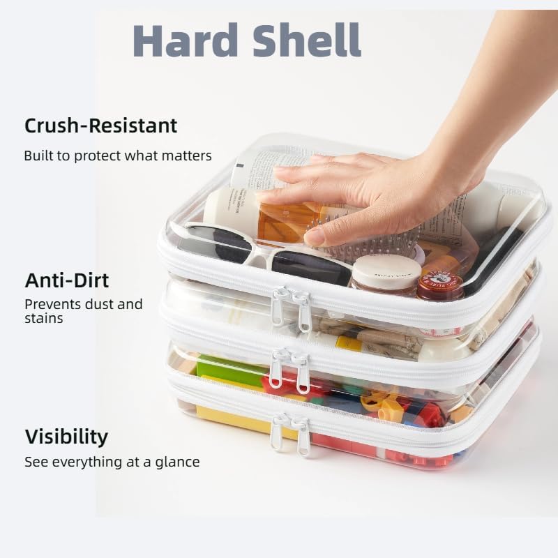 3-Pack Medium Clear Hard Shell Zipper Pouches - Image 3