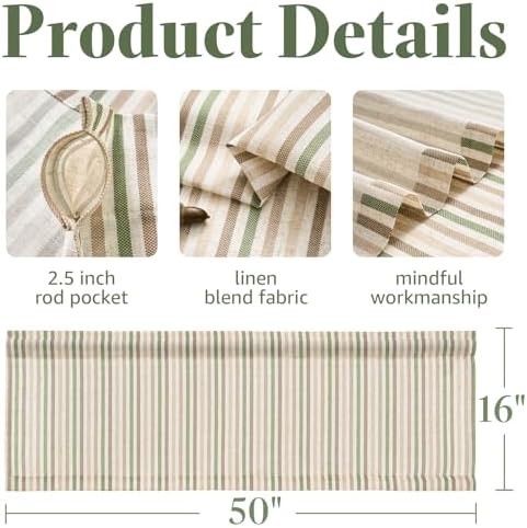jinchan Linen Boxter Striped Kitchen Valances Multi Green 50 x 16 2 Panels - Image 4
