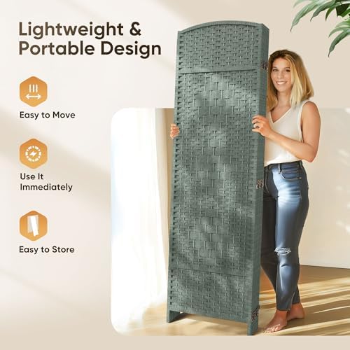 JOSTYLE Rattan Room Divider, 6-Panel Folding Privacy Screen 6ft. Extra Wide - Image 5