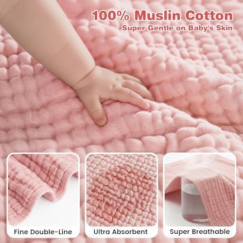 Muslin Hooded Baby Towels 2 Pack, 100% Cotton Baby Bath Towels - Image 3