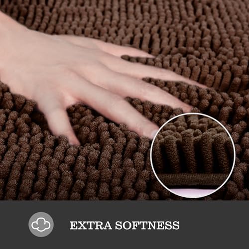 Yeaban Chenille Brown Bathroom Rug 17"x24", Non-Slip Rubber Backing - Image 2