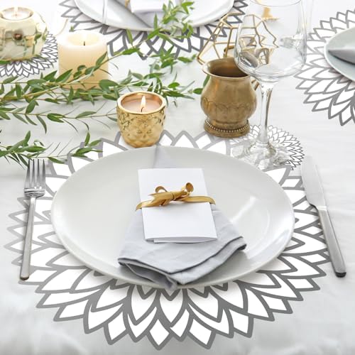 Geosar 200 Pcs Silver Metallic Disposable Paper Placemats Set 13 Inch - Image 2