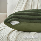 FUTEI Pack of 2 Faux Fur Throw Pillow Covers 26x26 Inch, Olive Green - Image 3