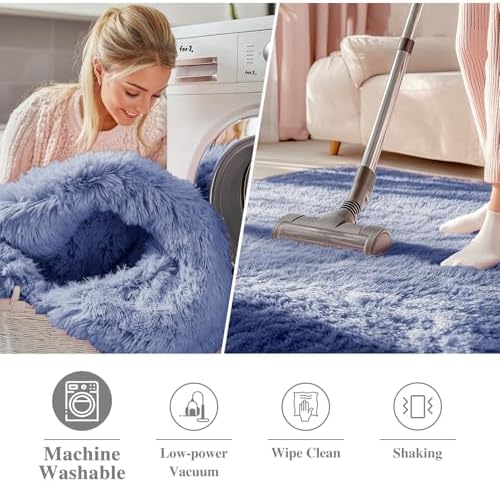 OLANLY Denim Blue Round Rugs for Bedroom - Image 3