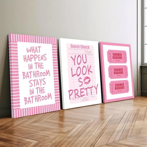 JBZDD 3Pcs Framed Preppy Pink Bathroom Wall Art Set, Funny Guest Check & Shower - Image 2