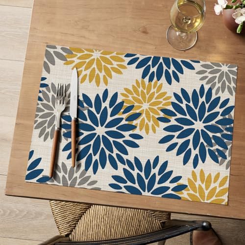 Artoid Mode Floral Vinyl Placemats Set of 6, Heat Resistant Washable Non-Slip - Image 5