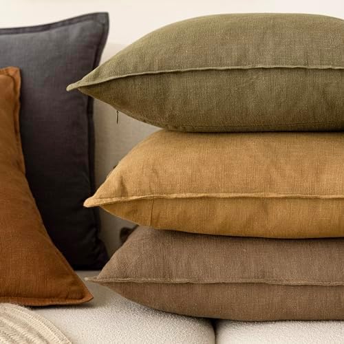 Foindtower Linen Solid Decorative Throw Pillow Covers 26x26 Cocoa Brown - Image 6