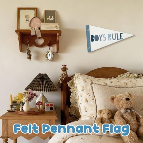 Boy Nursery Decor Pennant Felt Banners Flags, Boys Rule Wall Hanging Banner - Image 2
