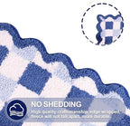 ORTIGIA Cute Blue Checkered Scalloped Bath Mat, Fun Plush Microfiber Bathroom - Image 5