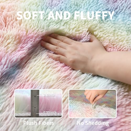 Rainbow Unicorn Shag Rug, Washable Non Slip Fluffy Kids Carpet - Image 3