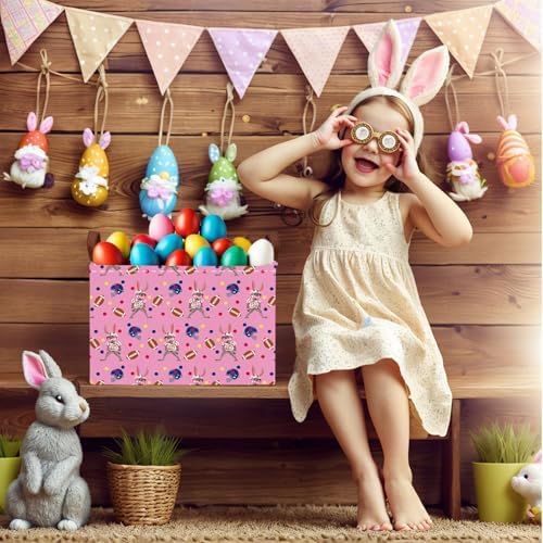 Large Cute Easter Basket for Kid Empty Gift Baby Rectangle Storage Bin Bunny - Image 4