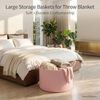 Extra Large Woven Throw Blanket Basket, 20 x 12 in, Blush Pink - Image 4