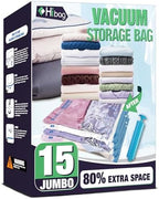 15 Jumbo Vacuum Storage Bags for Bedding, Vacuum Seal Bags for Clothing by HIBAG