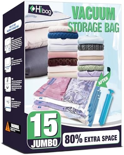 15 Jumbo Vacuum Storage Bags for Bedding, Vacuum Seal Bags for Clothing by HIBAG