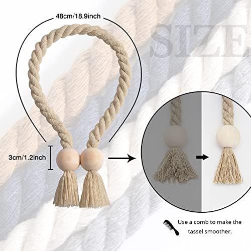 NICEEC 4 Pack Wooden Ball Magnetic Curtain Tiebacks Boho Home Decor Drape Tie - Image 4