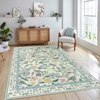 Rugalia Green Floral 5x7 Area Rug, Washable Non-Slip Boho Rugs - Image 5