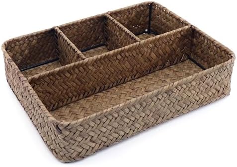 Nonam Large 4-Section Seagrass Tea Bag Organizer, Divided Basket by Home