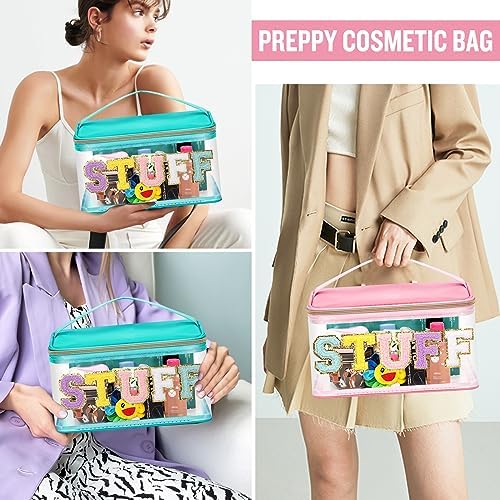 2 Pack Chenille Letter Clear Makeup Bags Stuff Pouch, Preppy Patch Makeup Bag - Image 5