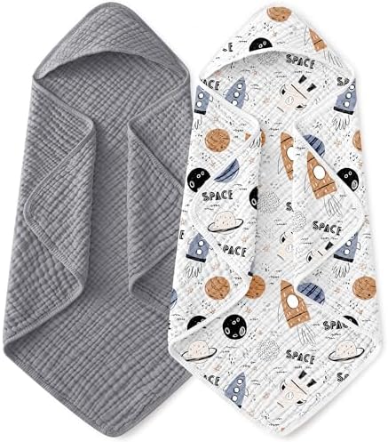 Yoofoss Hooded Baby Bath Towels 2 Pack 100% Muslin Organic Cotton by YOOFOSS