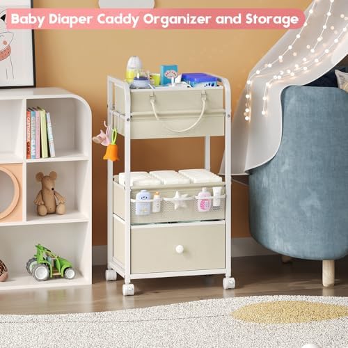 Cidaziya 2In1 Baby Diaper Caddy Organizer and Storage, 3 Tier Rolling Cart - Image 3