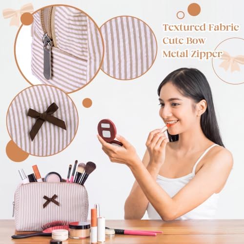 Huhumy 2 Pcs Makeup Bag Set for Women, Bow Stripe - Image 3